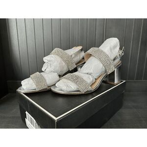 NWB Silver Metallic Rhinestone Nina Sanchia Slingback Sandal 6.5M